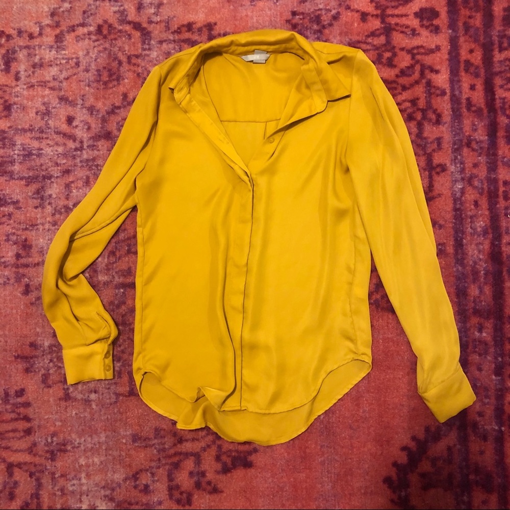 Mustard button down women’s blouse